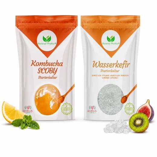 Duo Natural Probio: Beutel Kombucha-SCOBY und Beutel Wasserkefir-Kristalle